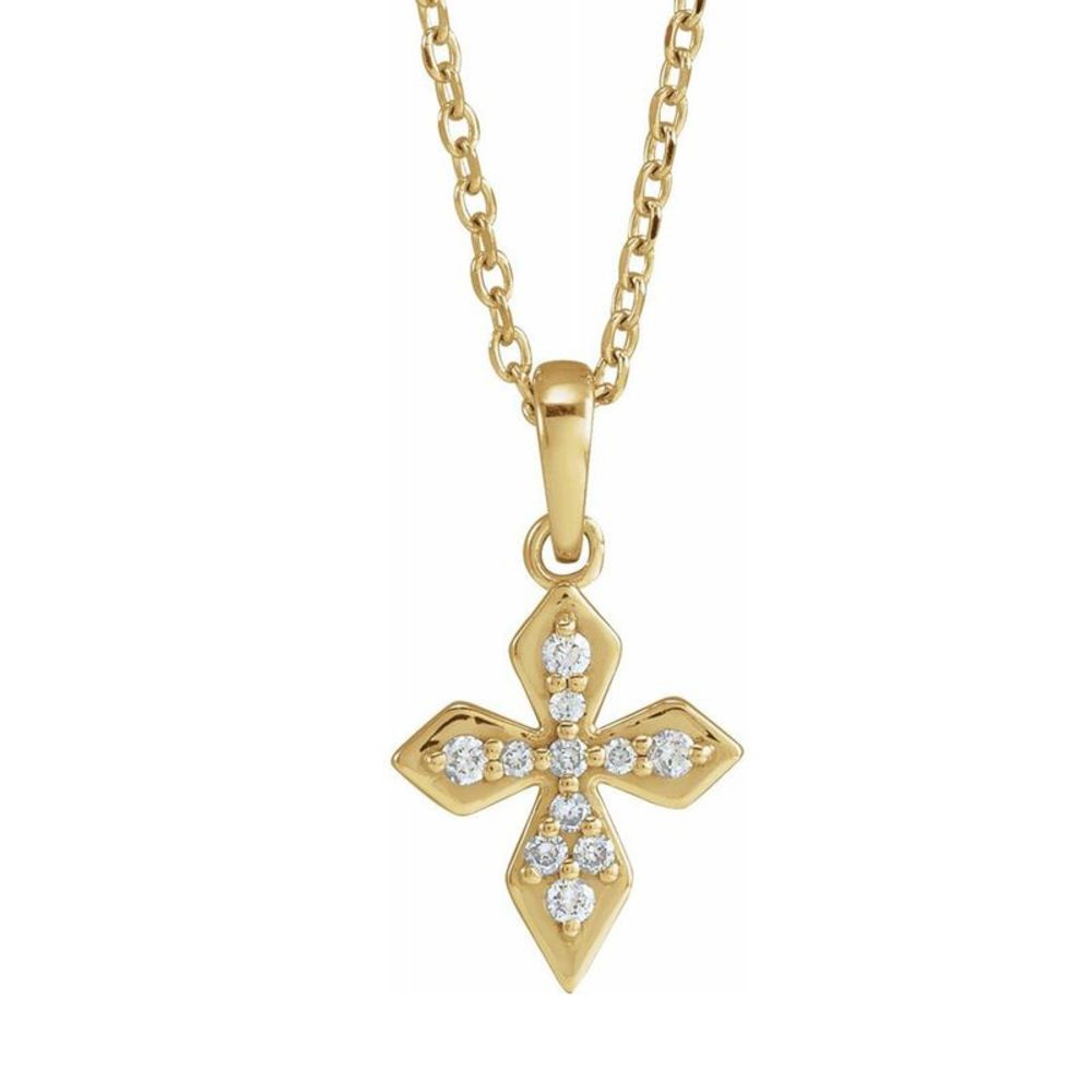 14K Yellow Gold .06 CTW Diamond Petite Cross Necklace, 16-18 Inch
